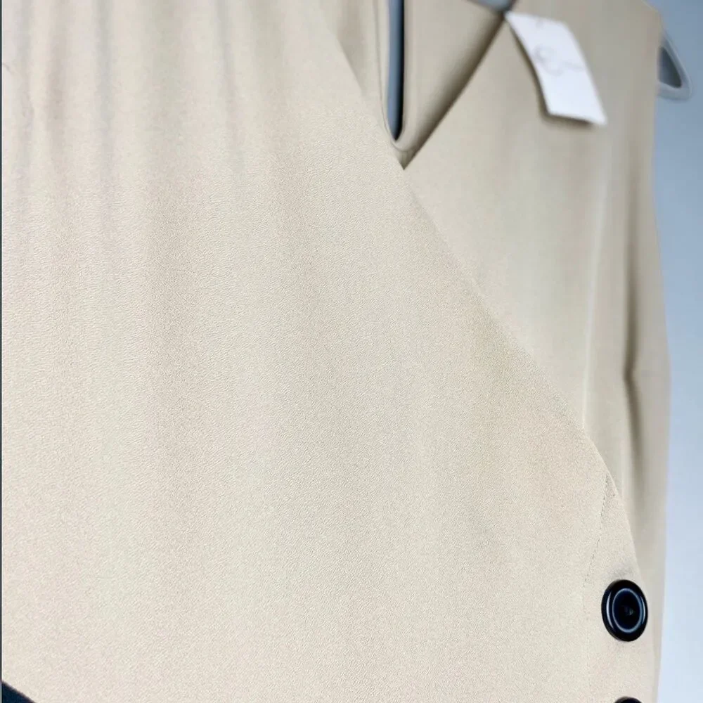 NWT Cato Jumpsuit 14/16W Beige Tan Wide Leg Side Slit Button Accent Belted Wrap